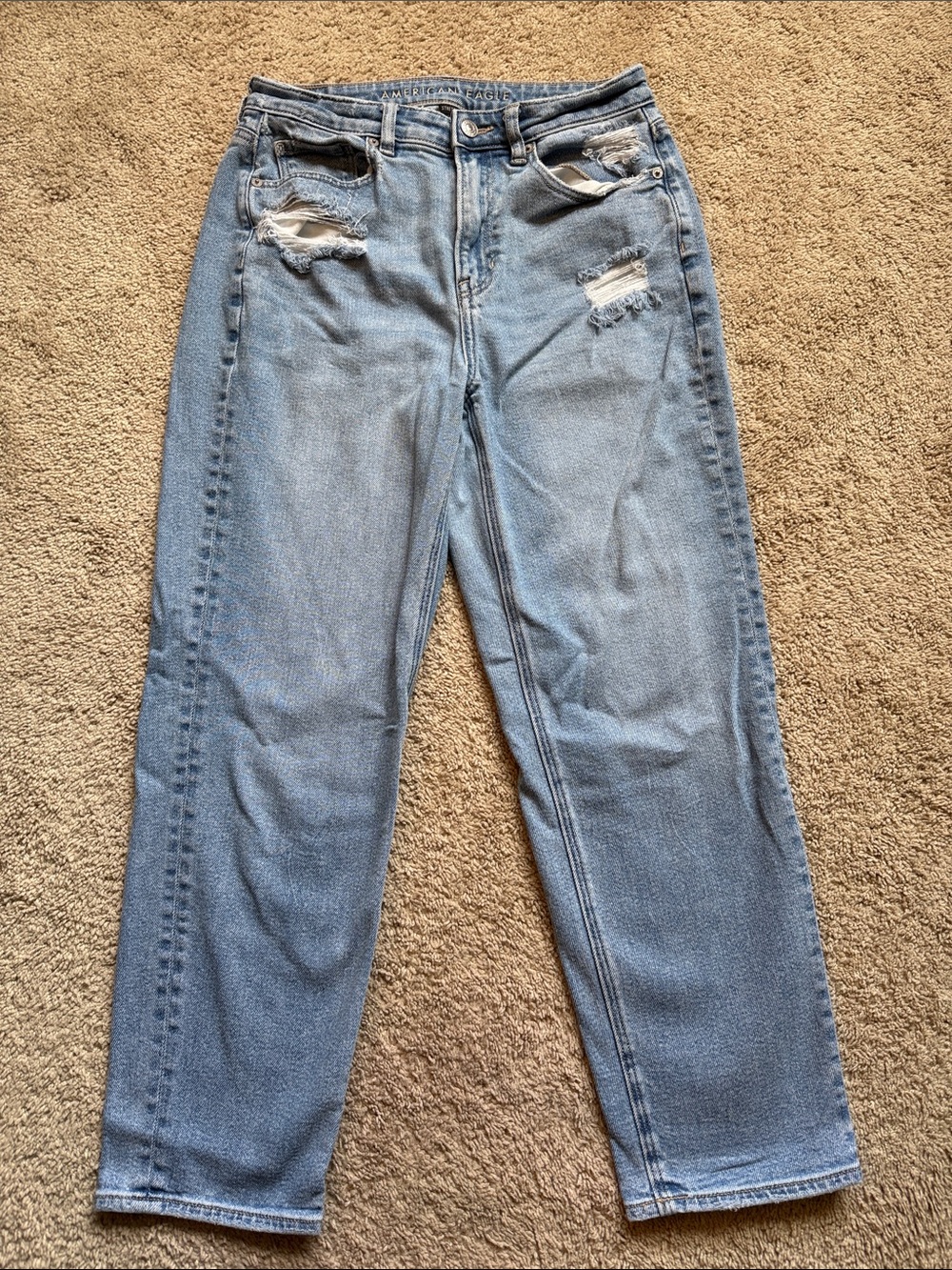 American Eagle Outfitters Light Blue Distressed Straight-Leg Jeans